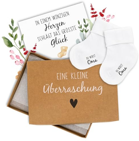 Amari® Babysocken Geschenkset – „Du wirst Oma“ – Schwangerschaft verkünden mit süßer Geschenkbox – Perfektes Baby Geschenk für werdende Großeltern