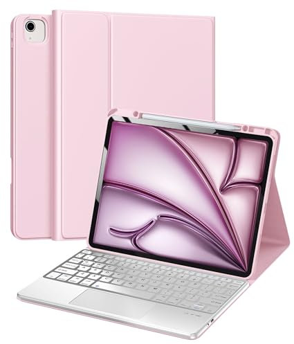 Keyboard Case for iPad Air 13 (M3, 2025/M2, 2024) & iPad Pro 12.9 inch 6th/5th/4th/3rd Generation - Wireless Bluetooth Keyboard with Multi-Touch Trackpad, Smart Folio Cover with Pencil Holder - Pink