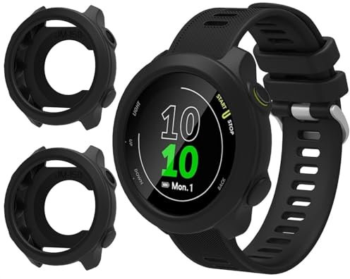 GIOPUEY Coque Compatible avec Garmin Forerunner 55, [2 Pièces] Souple TPU Silicone Case Cover Protecteur Etui - Black
