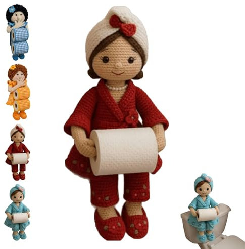 toxaaiwr Hand-Woven Doll Paper Roll, Funny Crochet Dolls Wall Mount Toilet Tissue Roll Holder, Cute Crochet Dolls Tissue Rolls Paper Stand, Decorative Dispenser for Bathroom Decor Gift B