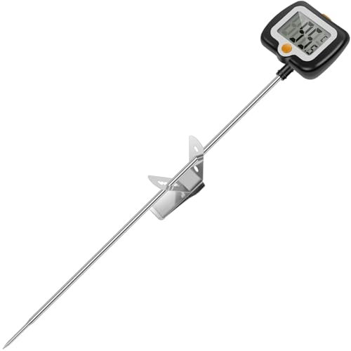 Thermometer Küche 30cm Langer mit Halteclip Bratenthermometer Digital mit Drehbares Display Hohe Präzision Lebensmittelthermometer Geeignet zum Kochen Grillen Backen