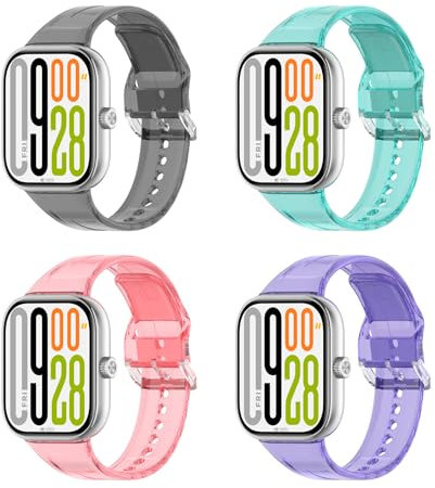 Bdsidy Bracelet pour Redmi Watch 5/Redmi Watch4 Montres, Clear Silicone Sport Réglable Bracelet Femme Homme pour Xiaomi Band 8 Pro/Xiaomi Band 9 Pro Smartwatch Accessoires (Noir+Rouge+Bleu+Violet)
