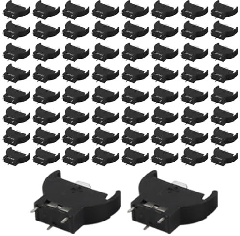 Gorise 50 Pieces Button Cell Holder Vertical 3-Pin Insert Black Battery Socket Compatible with CR2032 CR2025 3V Coin Batteries