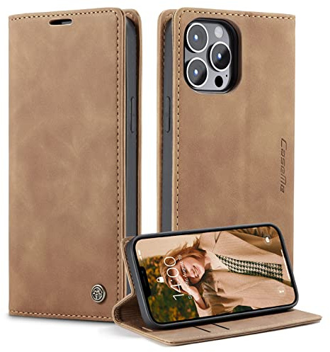 Monweicz Handyhülle für iPhone 13 Pro Hülle Premium Lederhülle Klappbar Flip Case Tasche Magnet Kartenfach Standfunktion Klapphülle Schutzhülle für iPhone 13 Pro - Braun
