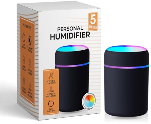 300ml Air Humidifier Portable Cool Mist Humidifier For Bedroom Office Travel Quiet USB Mini Dehumidifier with Night Light & Auto Shut Off Small Desk Humidifiers for Dry Air & Skin Care (Black)