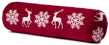Gözze - Kissenrolle Scandic, Nackenrolle mit winterlichem Rentier-Design, Dekorative Rolle aus Mikrofaser, 60 x 20 cm - Rot