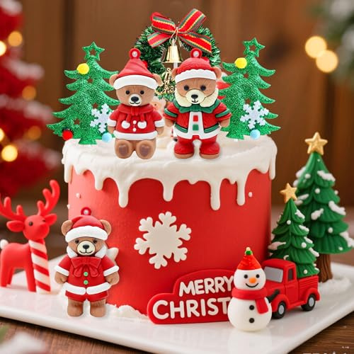 décorations de gâteau ours joyeux noël arbre de noël décorations fêtes ours | décorations de gâteau 6 ours joyeux noël arbre de noël décorations fêtes ours joyeux accessoires pour anniversaires fêtes