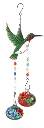 Pqahffowr Charming Wind Chimes Hanging Bird Feeder with Flower Shape Feeding Ports B