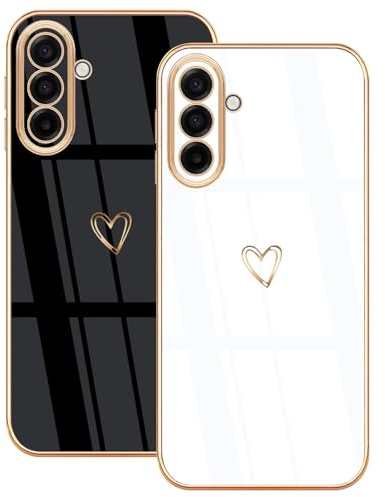 Lonrapa 2 Stück Hülle für Samsung Galaxy A17 5G Handyhülle mit Herz Muster Motiv Weiche TPU Silikon Stoßfest Bumper Schutzhülle Galaxy A17 4G Phone Case Cover für Mädchen Frauen - Schwarz/Weiß