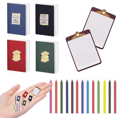 Miniatur Wichtel Zubehör Weihnachten,1:12 Mini Bücher Puppenhaus Zubehör,1/12 Miniaturpuppe Schulbedarf Wichtelzubehör,Buch Klemmbrett Buntstift Set, Dollhouse für DIY Weihnachts Geschenk (19 Stück)