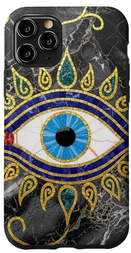 Evil Eye Mosaic Gold Farbe Schwarzer Marmorschutz Türkisch Hülle für iPhone 11 Pro