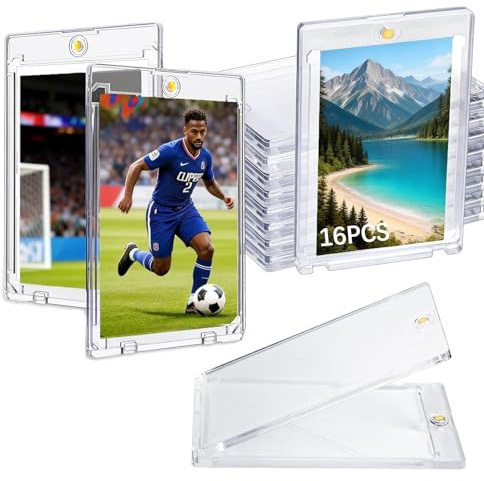 Purixyz Lot de 16 Protège-Cartes Magnétiques 35PT, Coffrets de Protection Transparents avec Fermeture Magnétique, Étuis à Cartes Rigides Anti-UV pour Cartes Magic, Sport et Collection