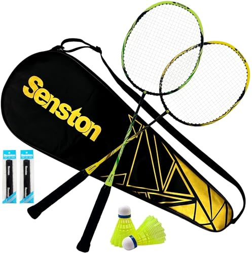 Senston Racchetta Da Badminton Per 2 Giocatori, Con Borsa, Volano, Overgrip | Leggera, Stabile, Ampia Zona Dolce, Per Principianti/Famiglia