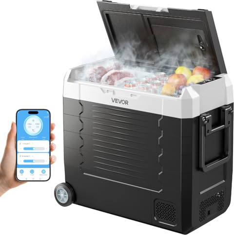 VEVOR Nevera Portátil para Coche 55 L, Refrigerador para Coche Temperatura Ajustable de -20 °C a 20 °C, con Control por Aplicación, Ruedas y Doble Zona, para Autocaravanas, Barcos, Camping, Pesca