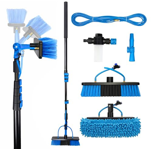 CleanRite® Teleskop Waschbürste 4,7m mit Wasseranschluss | Schwarz | Teleskopstiel,Teleskopbürste Seifenspender, Fensterreiniger mit Teleskopstange, Wintergarten Reinigungsset, Oberflächenbürste