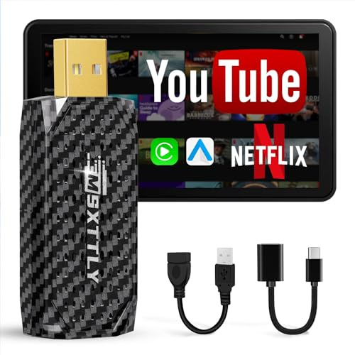 MSXTTLY Mini Adattatore Wireless CarPlay Android Auto 3 in 1, supporta Netflix, YouTube, TikTok e Prime Video, per auto con CarPlay cablato 2017+