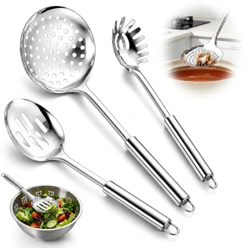 Heropen Kitchen Skimmer Slotted Spoons for Straining 3PCS Cooking Set | Utensil set, dishwasher safe, for pasta, frying, soup straining and daily kitchen cooking