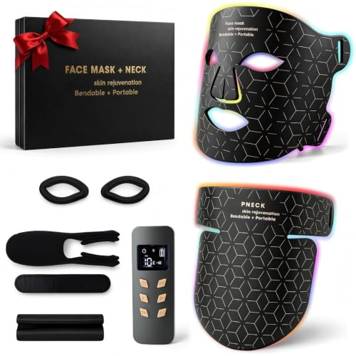 Maschera LED Viso e Collo,Maschera con Luce Rossa e Infrarossi Viso Silicone,LED Face Mask Antirughe 5 Timer,Anti-aging,Ringiovanimento,Ricaricabile,Adatto a Tutti i Tipi di Pelle