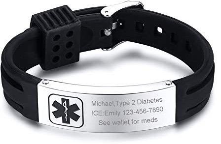 VNOX Edelstahl Anpassung Personalisierte Medizinische Alert ID Einstellbare Silikon Manschette Armband, Silikon Edelstahl