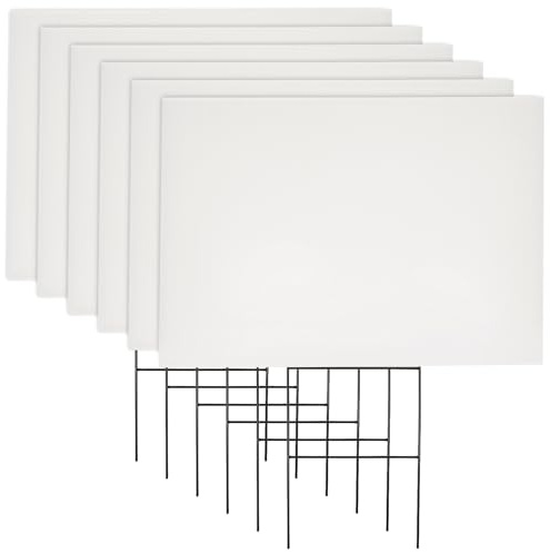Juvale Corrugated Plastic Yard Signs - 6-Pack, 17 x 12 in, White - Blank Outdoor Poster Board with Stakes for Yard Displays, Open House Poster & Event Signs