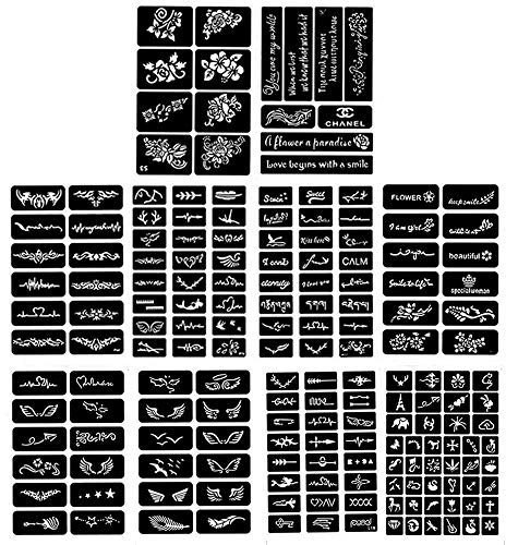 10 Blatt Temporäre Tattoo Schablonen,kleine Glitter Tattoo Vorlage Face Body Art Painting, Verschiedene Muster Design Tattoo Schablonen, Für Männer Frau Mädchen (Muster Zufällig)