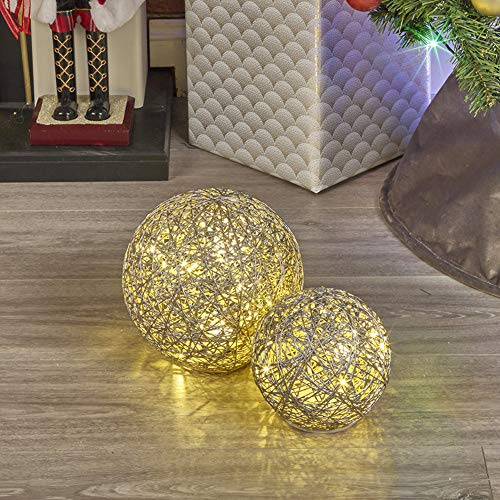 URBNLIVING Set mit 2 beleuchteten LED-Weihnachtskugeln, warmweißes Licht, Weihnachtskugeln, Stimmungslichter, Weihnachtsfenster-Dekoration, batteriebetrieben, 3 x AA (Gold mit Glitzer)