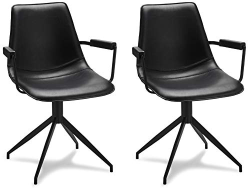 Furnhouse Isabel Esszimmerstühle 2er Set mit Armlehne | Kunstleder | 360° Drehstuhl Metallgestell Schwarz – Skandinavisches Design Modern Gepolstert