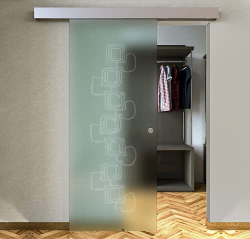 PORTA SCORREVOLE ESTERNA IN VETRO SATINATO CON DISEGNO 80X210 (SINISTRA)