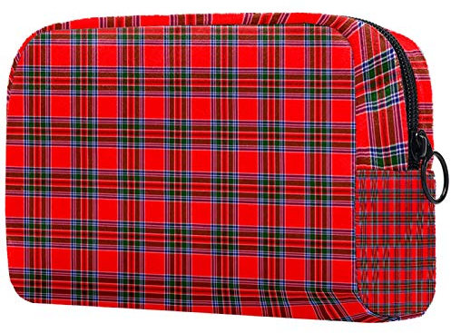 Schminktasche Kulturbeutel Travel Cosmetic Organizer für Frauen mit Reißverschluss Red Plaid Pattern