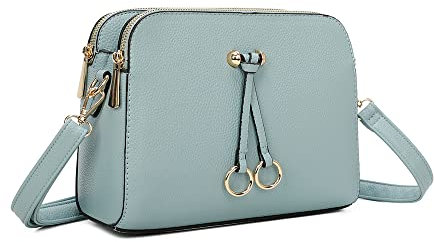 Eliox, kleine Damen-Umhängetasche mit 3 geräumigen Fächern, Handtasche aus PU-Kunstleder, modische Schultertasche, hellblau, Einheitsgröße