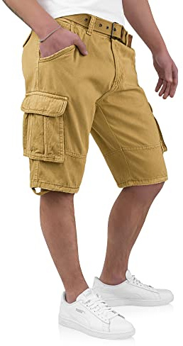 Indicode Kjeld Herren Cargoshorts mit 6 Taschen inkl. Stoffgürtel aus 100% Baumwolle | Kurze Hose Bermuda Sommer Herrenshorts Short Men Pants Cargohose kurz Sommerhose für Männer