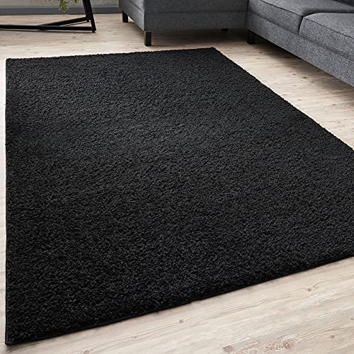 THE RUGS Living Room Rug - Shaggy Soft And Elegant Carpets For The Bedrooms And Kitchen, Easy To Clean, Many Different Sizes (140x200 cm, Black)