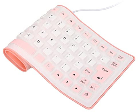 ASHATA wasserdichte Faltbare Silikontastatur, Flexible USB Tastatur 85 Tasten, Leicht & Tragbar, Weich, Angenehm zu Bedienen, Für PC Laptops (Rosa)