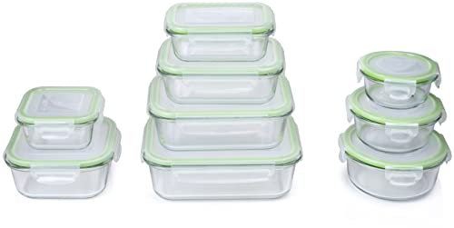 alpina Fiambreras con tapa – Cristal – 12 piezas – Recipiente de cristal – Caja de almacenamiento – Microondas, congelador, seguro para lavavajillas – 9 tamaños