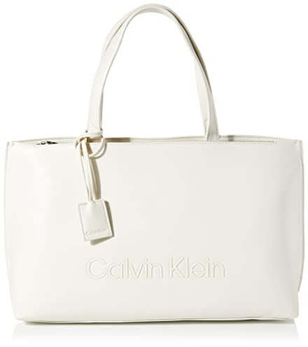 Calvin Klein Damen CK Set Shopper MD K60K610172 Tragetasche, Weiß (Dark Ecru)