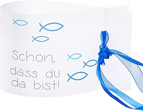 Windlicht Fisch Deko, 8 Stück Mini Tischlichter Kerzen Deko als Tischdeko für Junge und Mädchen Kommunion Konfirmation Taufe Teelichter I Schön DASS du da bist I ca. 12,0 x 8,0 cm (Blau)