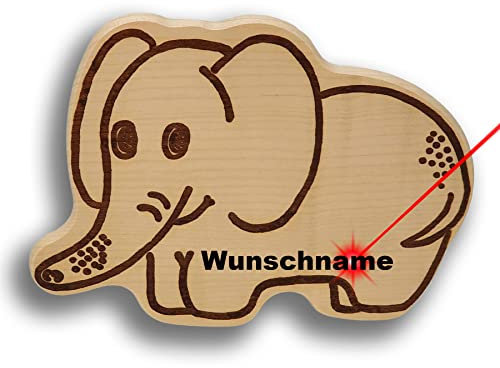 DEKOFANT Frühstücksbrettchen Kinder mit Gravur personalisiert Holz Brett Motiv Elefant Frühstücksbrett Kinder ca 29x23x1,5cm
