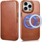 ICARER Leather Case for iPhone 14 Pro, 100% Genuine Vintage Leather Flip Case with Card Slot, Magnetic Flip Wallet Cover Compatible with Mag-Safe and Wireless Charging for iPhone 14 Pro 6.1 inch-Brown