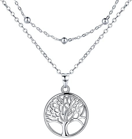 Lydreewam Lebensbaum Kette für Damen 925 Sterling Silber Baum des Lebens Doppel Layered Halskette mit Geschenkbox für Geburtstag Muttertag Weihnachten, verstellbar 40+5cm
