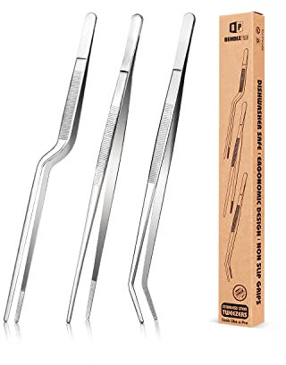 Conjunto de pinzas de cocina fina de 10 pulgadas, pinzas de comida de acero inoxidable profesional, chef negro para cocina, galvanoplastia, decoración y barbacoa