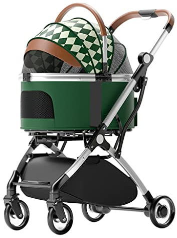 KITCISSL Hundebuggy Hundewagen Buggy für Kleine Mediun Hunde / 2 Katzen, Hundewagen für Mittlere Hunde Haustier Buggy Aluminium Halterung Reise Wagenkutsche mit Regenschutz (Color : Groen)
