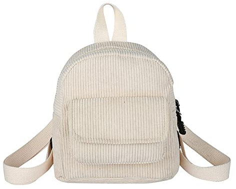 CRGANGZY Modischer Damen-Mini-Rucksack, Cord, massiv, klein, einfacher Retro-Rucksack, beige