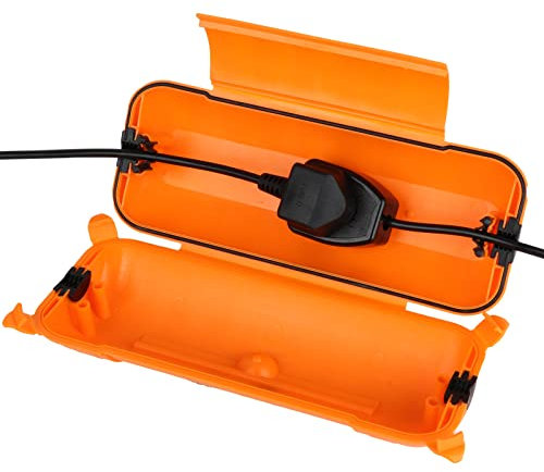 RESTMO Outdoor IP44 Waterproof Connection Box (29 × 11 × 7.5cm), Weatherproof Extension Lead Cover, Safety Seal Enclosure for Holiday Lights, LED Strips, Power Tools, Fountain, Orange