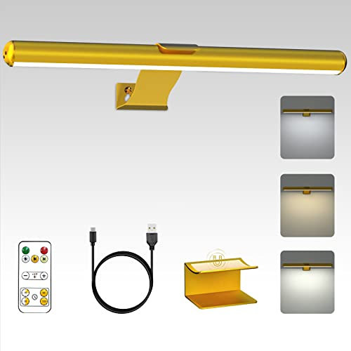 Starxing Lampada per quadri wireless ricaricabile, 2 in 1 luce per pittura con telecomando, 300LM batteria Luci da esposizione dimmer, 3 modalità luce da parete magnetica per opere darte (Gold-30cm)