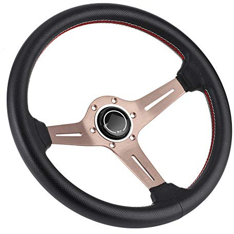 Di-Lenkrad, Momo-Lenkrad, 250 Mm/14 Zoll, für Nardi-Stil, 6-Schrauben-Halbschale, Schwarzes, Perforiertes Leder-Rennlenkrad mit Modifizierten Teilen