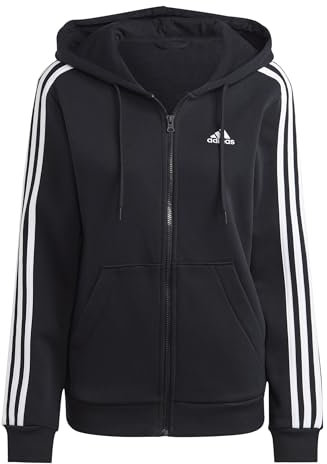 adidas Donna Essentials 3-Stripes Full-Zip Fleece Hoodie, black/white, XL
