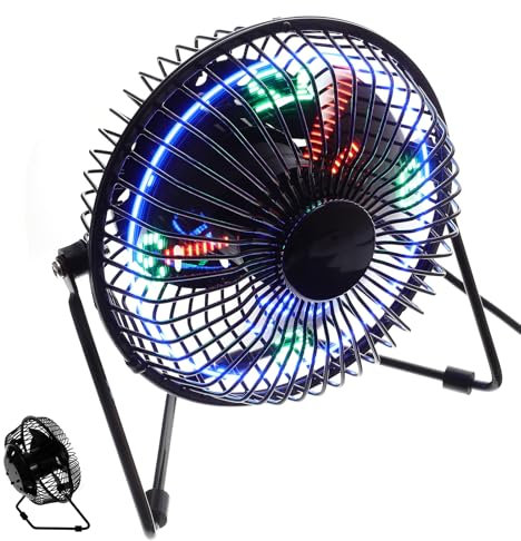 iplusmile USB Uhr Lüfter - LED RGB Lüfter zeigt Uhrzeit und Temperatur an - Tragbarer Mini Fan LED Uhr Fan Leise für Zuhause, Büro, Tischplatte