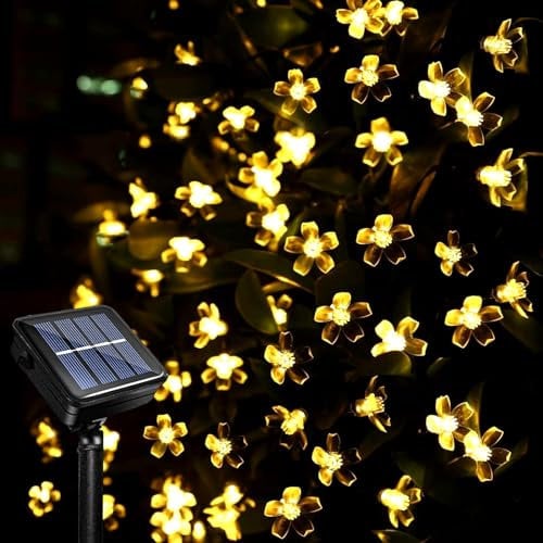 Acxilexy Solar Blumen Lichterketten Aussen, 12M 100LED Blumen-Lichterkette, 8 Modi Blühen Blume Lichterketten, Wasserdichte Kirschblüte Lichterkette für Hochzeit Patio Weihnachten Dekoration