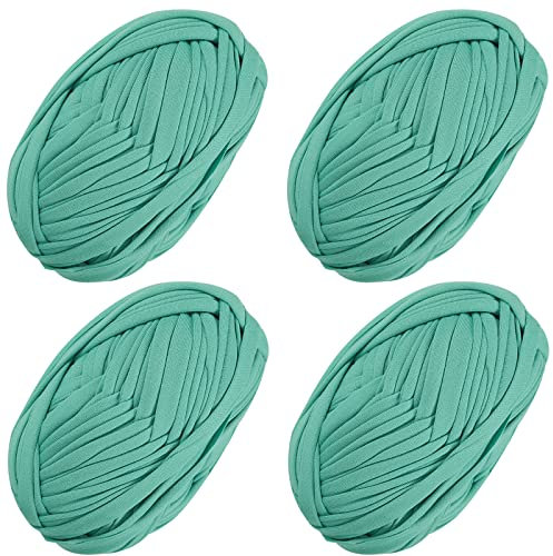 4 PCS Anfänger T-Shirt Garn Elastischer Stoff für DIY Stricken, Spaghetti Garn Dicke Strickgarn für Hand DIY Tasche Decke Kissen Häkeln Projekte, Home Decor (Mintgrün)