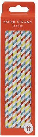 Talking Tables 25 Pack Stripy Cocktail Disposable Striped Paper Drinking Straws for Birthday Wedding Party